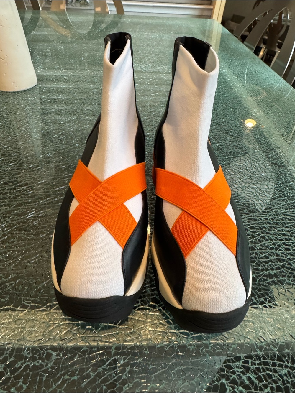 White and Orange Women's Stretch Boot Sneakers 5.5